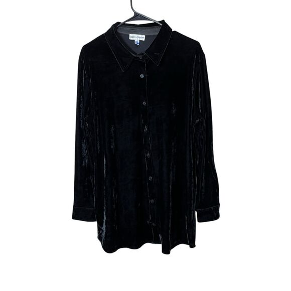 Rebecca Malone Black Velvet Button Up Blouse Size XL - Picture 1 of 5